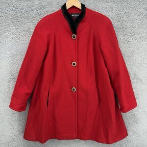 Vintage JOFELD Jacket Womens M Red Wool Trench Coat 3 Button Mock Neck‎ Made USA